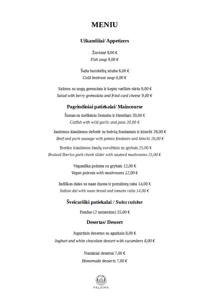 Palaima restaurant menu0